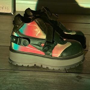 Demonia Cult Boots/Shoes Slacker-32 Black Vegan Leather Rainbow Reflective